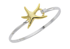 Two tone gold and silver finish dancing starfish cuff bracelet. Wholesale, USA made