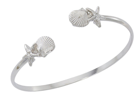 Combo Starfish and Scallop Shell Silver Twist Bracelet CB433T