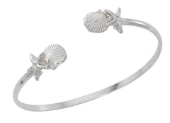 Scallop and starfish twist bracelet.  Pewter with silver finish. Wholesale, USA made