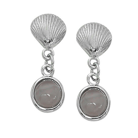 Scallop Shell with Round Cat's Eye Drop Earrings Layered Sterling CE765