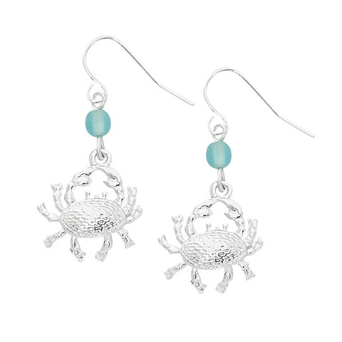 Layered Sterling Crab Dangle Earrings with Round Beads CRB605