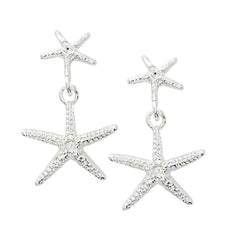 Wholesale fashion double starfish drop pewter earrings in sterling silver or gold finish usa made