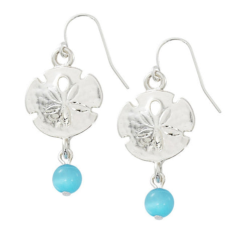 Sand Dollar with Round Cat's Eye Drop Earrings E163