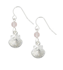 Wholesale fashion scallop shell earrings with round bead pewter with sterling silver or 24 karat gold finish USA made