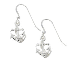 Anchor drop earrings in pewter with silver or gold finish. USA Made, Wholesale