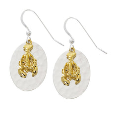 Wholesale fashion lobster with hammered oval earrings two tone pewterwith sterling silver and 24 karat gold finish USA made
