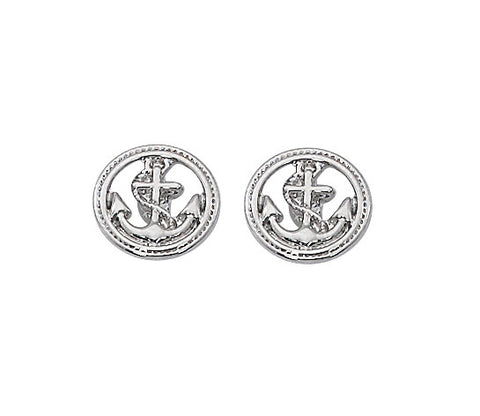 Layered Sterling Anchor in Braided Circle Stud Earrings E628