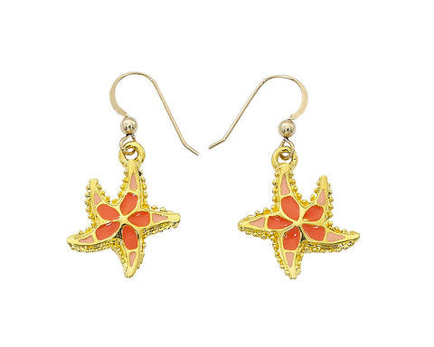 Layered 24 Karat Gold Starfish with Epoxy Dangle Earrings EX943