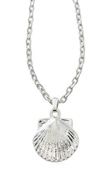 Wholesale fashion scallop shell necklace pewter with sterling silver or 24 karat gold finish USA made