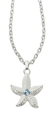 Wholesale fashion starfish with swarovski stone necklace pewter with sterling silver or 24 karat gold finish USA made
