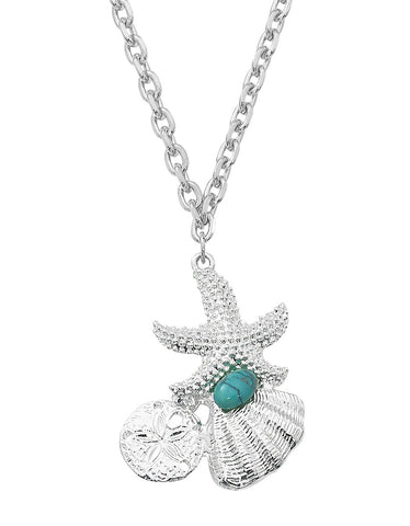 Layered Sterling Sealife Trio with Turquoise Necklace NK541