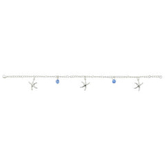 Sterling Silver finish dancing starfish anklet with Swarovski cat's eyes. USA made, wholesale