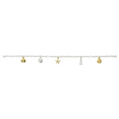 Wholesale fashion mixed sealife anklet two tone pwter with sterling silver and 24 karat gold finish USA made