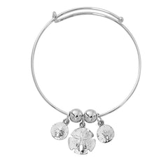 Silver Tone Expandable Graduated Sand Dollar Three Charm Bracelet