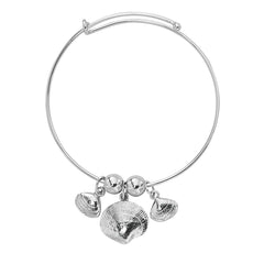 Silver Tone Expandable Graduated Sea Shell Three Charm Bracelet 
