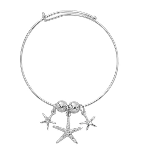 Silver Tone Expandable Graduated Starfish Three Charm Bracelet BADJ443