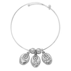 Silver Tone Expandable Follow Your Heart, Be Yourself, Laugh Often Three Charm Bracelet