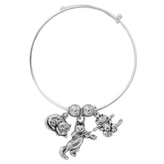 Silver Tone Expandable Cats Three Charm Bracelet