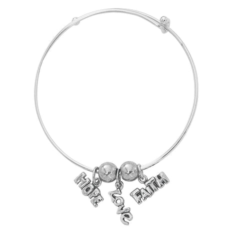 Silver Tone Expandable Hope, Love, Faith Three Charm Bracelet BADJ455