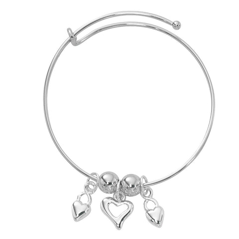 Silver Tone Expandable Hearts Three Charm Bracelet BADJ458