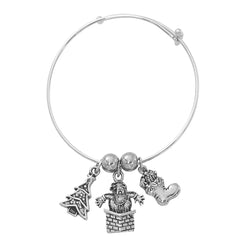 Silver Tone Expandable Christmas Tree, Santa, Stocking Three Charm Bracelet