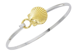 Wholesale fashion scallop shell bracelet two tone pewter with sterling silver and 24 karat gold finish USA made