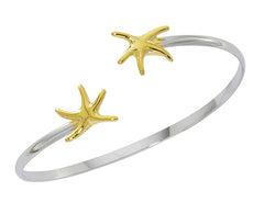 Sterling silver and gold finish dancing starfish twist bracelet. USA made, wholesale
