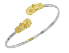 Wholesale flip flop two tone twist bracelet.  Pewter with silver and gold finish. USA made.