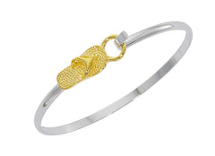 wholesale flip flop two tone cuff bracelet in pewter with gold and silver finish. USA made.