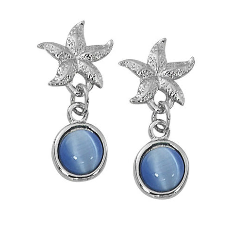 Star Fish with Round Cat's Eye Drop Earrings Layered Sterling CE763