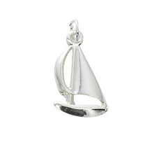 Sailboat charm in pewter with silver or gold finish. USA made, wholesale