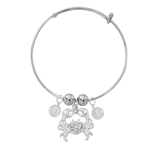 Silver Tone Crab with Swarovski Breads and Crystal Three Charm Bracelet CR847
