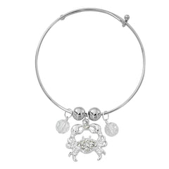 Silver Tone Crab with Swarovski Breads and Crystal Three Charm Bracelet