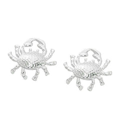 Layered Sterling Crab Stud Earrings CRB601. Wholesale fashion hand crafted and hand polished in the USA. Cast in lead free pewter. Layered sterling silver finish. Small stud earrings.