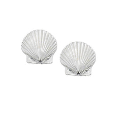 Scallop Shell Stud Earrings in Pewter with Sterling Silver or 24K Yellow Gold Finish. Wholesale USA Made.