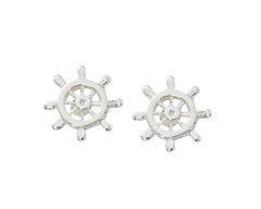 Wholesale fashion Ships wheel stud earrings pewter with sterling silver or 24 karat gold finish USA made