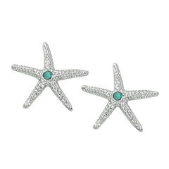 Layered Sterling Starfish Stud Earrings with Swarovski Crystals