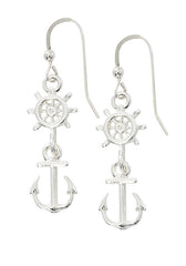  Wholesale fashion ships wheel and anchor drop earrings pewter with sterling silver or 24 karat gold finish USA made