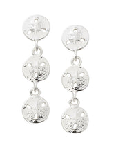 Wholesale fashion sandollar triple drop earrings pewter with sterling silver or 24 karat gold finish USA made