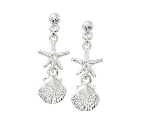 Ball Top Starfish with Scallop Shell Dangle Earrings E128
