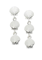 Wholesale fashion Scallop shell triple drop earrings pewter with sterling silver or 24 karat gold finish USA made