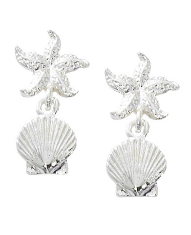 Starfish with Scallop Shell Dangle Earrings E131