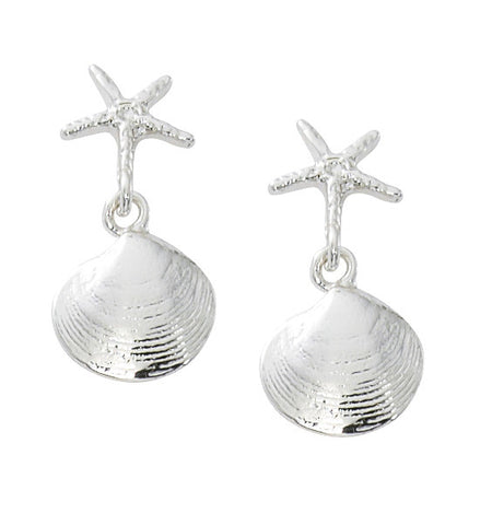 Starfish with Quahog Dangle Earrings E132