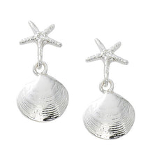 Wholesale fashion starfish and quahog drop earring pewter with sterling silver 24 karat gold finish USA made 