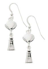 Wholesale fashion quahog with lighthouse drop earrings pewter with sterling silver or 24 karat gold finish USA made