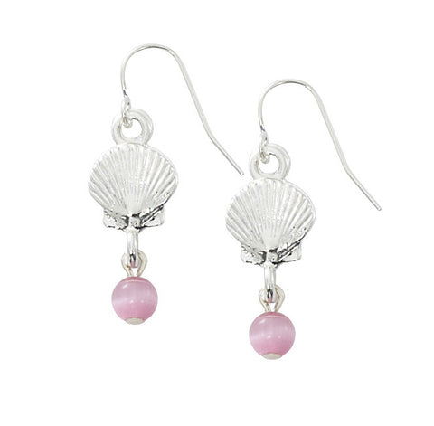 Scallop Shell with Round Cat's Eye Drop Earrings E162