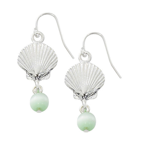 Scallop Shell with Round Cat's Eye Drop Earrings E164