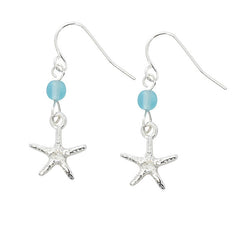 Wholesale fashion starfish with bead earrings pewter with streling silver or 24 karat gold finish USA made