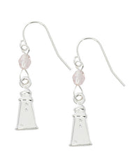Wholesale lighthouse drop earrings with bead. Pewter with sterling silver or gold finish. USA made.