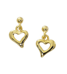 Wholesale fashion open heart drop earrings pewter with sterling silver and 24 karat gold finish USA made.